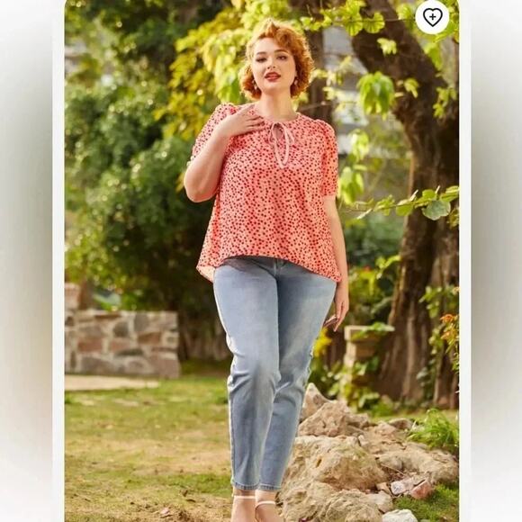 MODCLOTH Confetti Confection Tie-Neck Blouse Pink/Red Size 1X - Picture 5 of 10